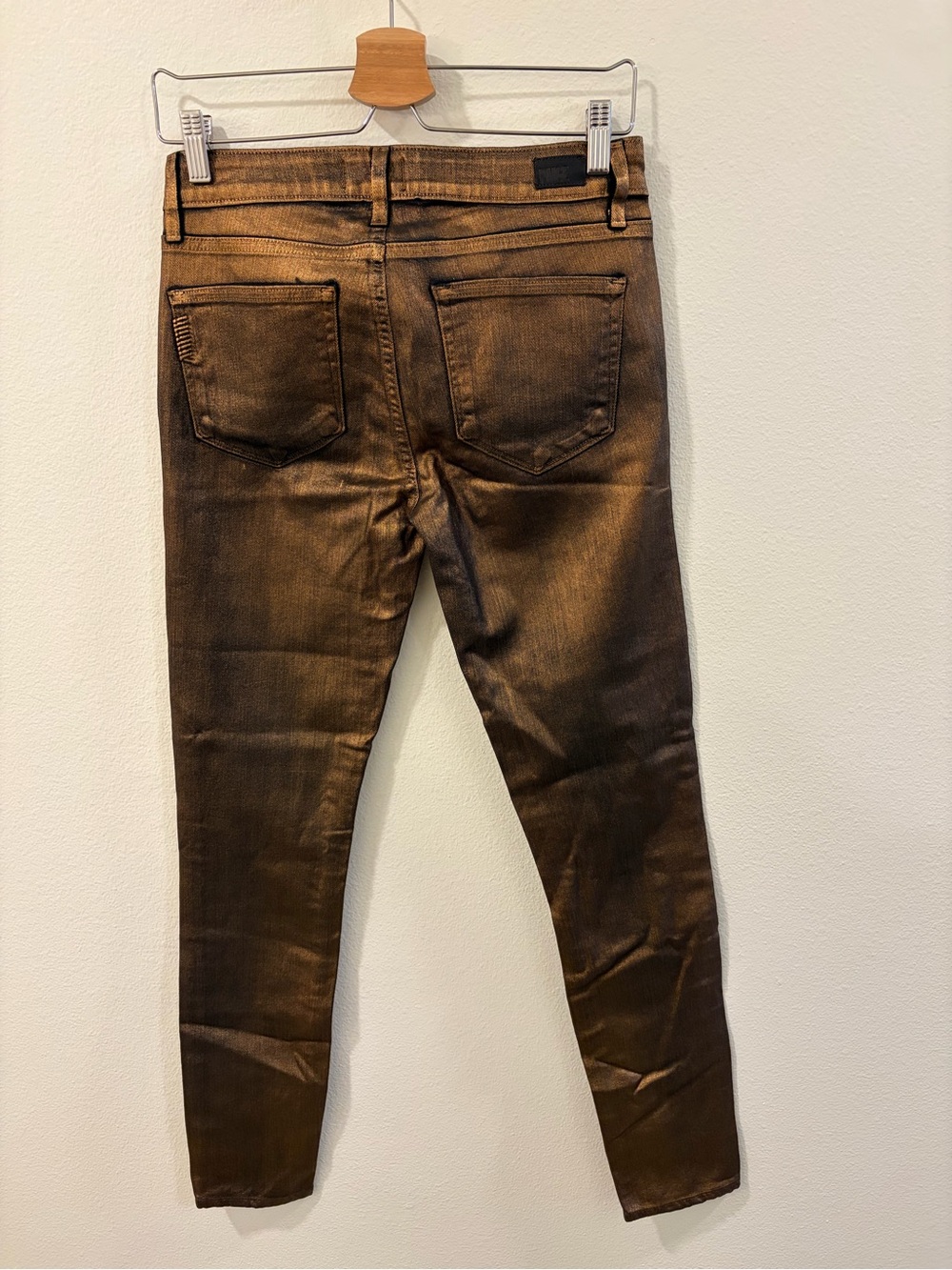 PAIGE Coated Skinny Jeans in Metallic Bronze - Picture 2 of 4